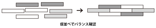 無垢フローリング施工説明図：仮並べ